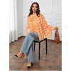 image:imageFloerns Womens Polka Dots Bishop Sleeve Shirts Tie Neck Mesh Blouse TopsOrange