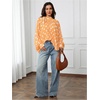 image:imageFloerns Womens Polka Dots Bishop Sleeve Shirts Tie Neck Mesh Blouse TopsOrange