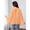 image:imageFloerns Womens Polka Dots Bishop Sleeve Shirts Tie Neck Mesh Blouse TopsOrange