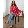 image:imageFloerns Womens Polka Dots Bishop Sleeve Shirts Tie Neck Mesh Blouse TopsRed