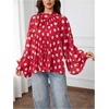 image:imageFloerns Womens Polka Dots Bishop Sleeve Shirts Tie Neck Mesh Blouse TopsRed