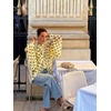 image:imageFloerns Womens Polka Dots Bishop Sleeve Shirts Tie Neck Mesh Blouse TopsYellow