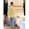 image:imageFloerns Womens Polka Dots Bishop Sleeve Shirts Tie Neck Mesh Blouse TopsYellow