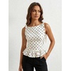 image:imageFloerns Womens Polka Dots Boat Neck Peplum Tie Shoulder Tank TopsApricot