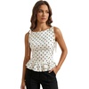 image:imageFloerns Womens Polka Dots Boat Neck Peplum Tie Shoulder Tank TopsApricot