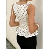 image:imageFloerns Womens Polka Dots Boat Neck Peplum Tie Shoulder Tank TopsApricot