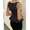 image:imageFloerns Womens Polka Dots Boat Neck Peplum Tie Shoulder Tank TopsBlack