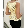 image:imageFloerns Womens Polka Dots Boat Neck Peplum Tie Shoulder Tank TopsYellow