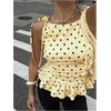 image:imageFloerns Womens Polka Dots Boat Neck Peplum Tie Shoulder Tank TopsYellow