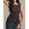 image:imageFloerns Womens Polka Dots Boat Neck Top Sleeveless Smocked Peplum Tank TopCoffee Brown