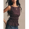 image:imageFloerns Womens Polka Dots Boat Neck Top Sleeveless Smocked Peplum Tank TopCoffee Brown