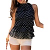 image:imageFloerns Womens Polka Dots Bow Halter Tops Sleeveless Tiered Ruffle Going Out TopsBlack