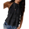 image:imageFloerns Womens Polka Dots Bow Halter Tops Sleeveless Tiered Ruffle Going Out TopsBlack
