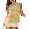 image:imageFloerns Womens Polka Dots Bow Halter Tops Sleeveless Tiered Ruffle Going Out TopsYellow