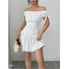 image:imageFloerns Womens Polka Dots Bubble Dress Off The Shoulder Tie Side Going Out Mini DressesWhite