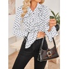 image:imageFloerns Womens Polka Dots Button Down Ruffle Blouse Bell Sleeve Elegant Collared ShirtBlack and White