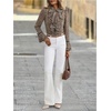 image:imageFloerns Womens Polka Dots Button Down Ruffle Blouse Bell Sleeve Elegant Collared ShirtLeopard