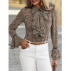 image:imageFloerns Womens Polka Dots Button Down Ruffle Blouse Bell Sleeve Elegant Collared ShirtLeopard