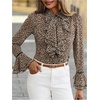 image:imageFloerns Womens Polka Dots Button Down Ruffle Blouse Bell Sleeve Elegant Collared ShirtLeopard