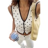 image:imageFloerns Womens Polka Dots Button Up Cropped Cardigan Sweater VestBlack and White