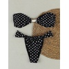 image:imageFloerns Womens Polka Dots Cheeky Bikini Sets Seashell Strapless SwimsuitsBlack