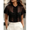 image:imageFloerns Womens Polka Dots Chiffon Ruffle Sheer Button Elegant Office TopsBlack