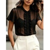 image:imageFloerns Womens Polka Dots Chiffon Ruffle Sheer Button Elegant Office TopsBlack