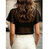 image:imageFloerns Womens Polka Dots Chiffon Ruffle Sheer Button Elegant Office TopsBlack