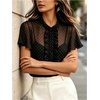 image:imageFloerns Womens Polka Dots Chiffon Ruffle Sheer Button Elegant Office TopsBlack