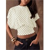 image:imageFloerns Womens Polka Dots Crew Neck Cinched Waist Dolman Sleeve Crop TopsApricot