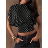 image:imageFloerns Womens Polka Dots Crew Neck Cinched Waist Dolman Sleeve Crop TopsBlack