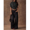 image:imageFloerns Womens Polka Dots Crew Neck Cinched Waist Dolman Sleeve Crop TopsBlack