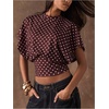 image:imageFloerns Womens Polka Dots Crew Neck Cinched Waist Dolman Sleeve Crop TopsCoffee Brown