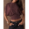 image:imageFloerns Womens Polka Dots Crew Neck Cinched Waist Dolman Sleeve Crop TopsCoffee Brown