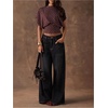 image:imageFloerns Womens Polka Dots Crew Neck Cinched Waist Dolman Sleeve Crop TopsCoffee Brown