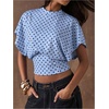 image:imageFloerns Womens Polka Dots Crew Neck Cinched Waist Dolman Sleeve Crop TopsIcy Blue