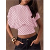 image:imageFloerns Womens Polka Dots Crew Neck Cinched Waist Dolman Sleeve Crop TopsPastel Pink