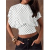 image:imageFloerns Womens Polka Dots Crew Neck Cinched Waist Dolman Sleeve Crop TopsWhite