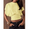 image:imageFloerns Womens Polka Dots Crew Neck Cinched Waist Dolman Sleeve Crop TopsYellow