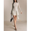 image:imageFloerns Womens Polka Dots Draped Backless Mini Dress Tie Front Mesh Long Sleeve Ruffle Party DressesApricot