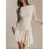 image:imageFloerns Womens Polka Dots Draped Backless Mini Dress Tie Front Mesh Long Sleeve Ruffle Party DressesApricot