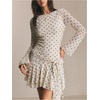 image:imageFloerns Womens Polka Dots Draped Backless Mini Dress Tie Front Mesh Long Sleeve Ruffle Party DressesApricot