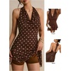 image:imageFloerns Womens Polka Dots Draped Halter Dress Tie Backless Party Going Out Mini Dress with ShortsBrown