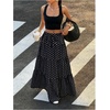 image:imageFloerns Womens Polka Dots Flowy Maxi Skirt Tiered Ruffle Going Out SkirtsBlack