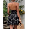 image:imageFloerns Womens Polka Dots Halter Backless V Neck Ruffle Runched Mini DressBlack and Polka Dots