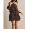 image:imageFloerns Womens Polka Dots Halter Mini Dress Backless Layered Ruffle Tea Party Going Out DressesBrown