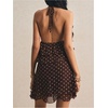 image:imageFloerns Womens Polka Dots Halter Mini Dress Backless Layered Ruffle Tea Party Going Out DressesBrown