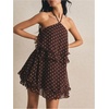 image:imageFloerns Womens Polka Dots Halter Mini Dress Backless Layered Ruffle Tea Party Going Out DressesBrown