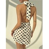 image:imageFloerns Womens Polka Dots Halter Mini Dress Ruched Open Back DressesBlack and White