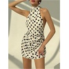 image:imageFloerns Womens Polka Dots Halter Mini Dress Ruched Open Back DressesBlack and White